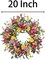 20 inch Flower Wreath Summer Floral Door Wreath Artificial Summer Wreath Decorations with Colorful Silk Flowers and Butterflies